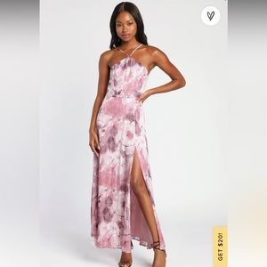 Lulu Got to be Gorgeous Mauve Abstract Floral Halter Maxi Dress new with tags